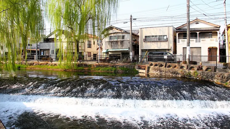 交水堰の迫力ある水の流れ